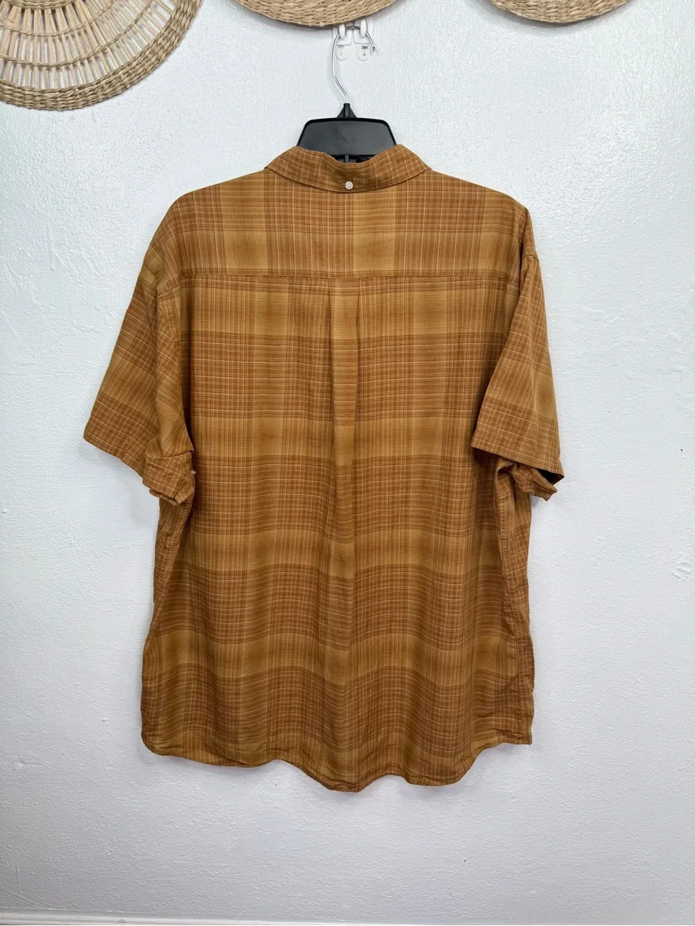 Billy Reid Button-Up Shirt Mens XXL Rust Brown Plaid Check Short Sleeve